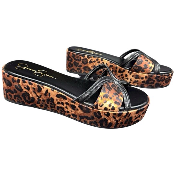Jessica Simpson Size 11 Leopard Platform Sandals Shoes Heels Brown and Black New - Picture 2 of 10